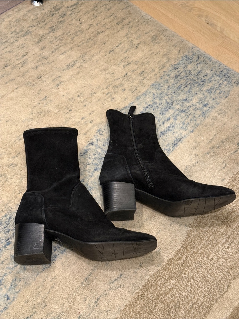 Aquatalia Black waterproof Suede Block-Heel Ankle Boots
